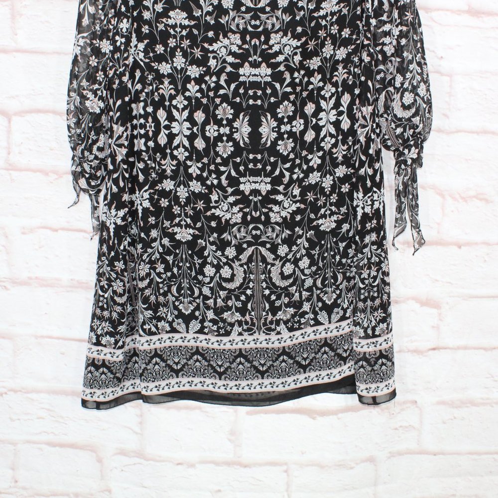 NEW Max Studio Black 100% Polyester Floral Cold Shoulder Sleeves Dress Size M - Picture 10 of 11